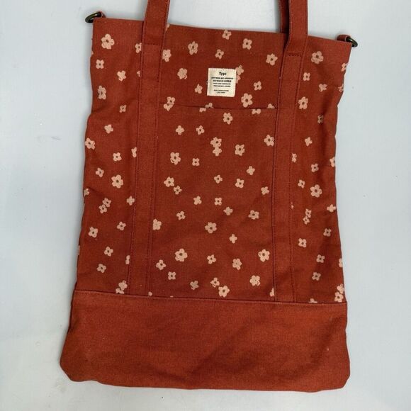 Typo Floral Canvas Tote Bag Rust Orange Adjustable Strap 16.5x13x1 EUC - Picture 11 of 16